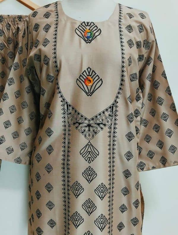 2 Pcs Women's Stitched Lawn Printed Suit 5