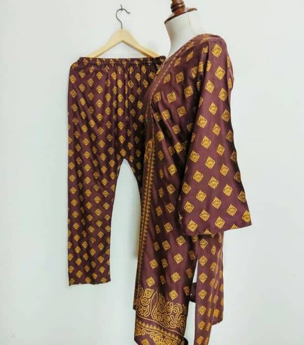 2 Pcs Women's Stitched Lawn Printed Suit 10