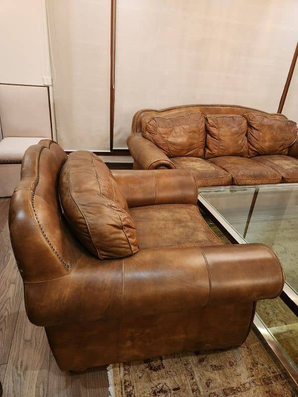 Leather sofa set+ Glass table + patio table + antique wooden table 2