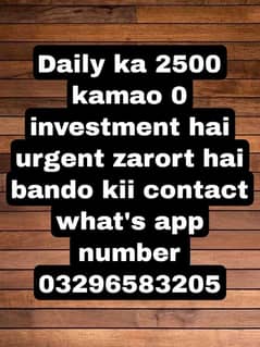 earn money daily 1500 to 2500 contact what's app number 03296583205