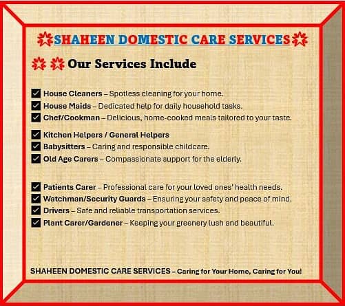 "Shaheen Domestic Care Services" Your Only Trusted Home Care Partner! 1