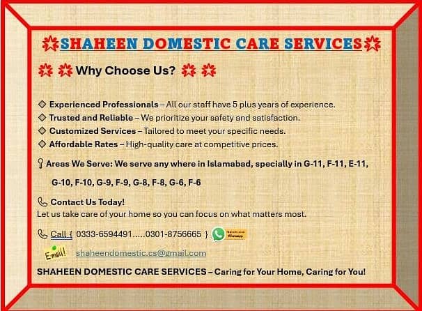 "Shaheen Domestic Care Services" Your Only Trusted Home Care Partner! 2