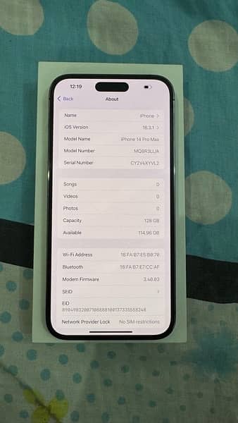 iphone 14 pro max 128 gb NON PTA, LLA 8