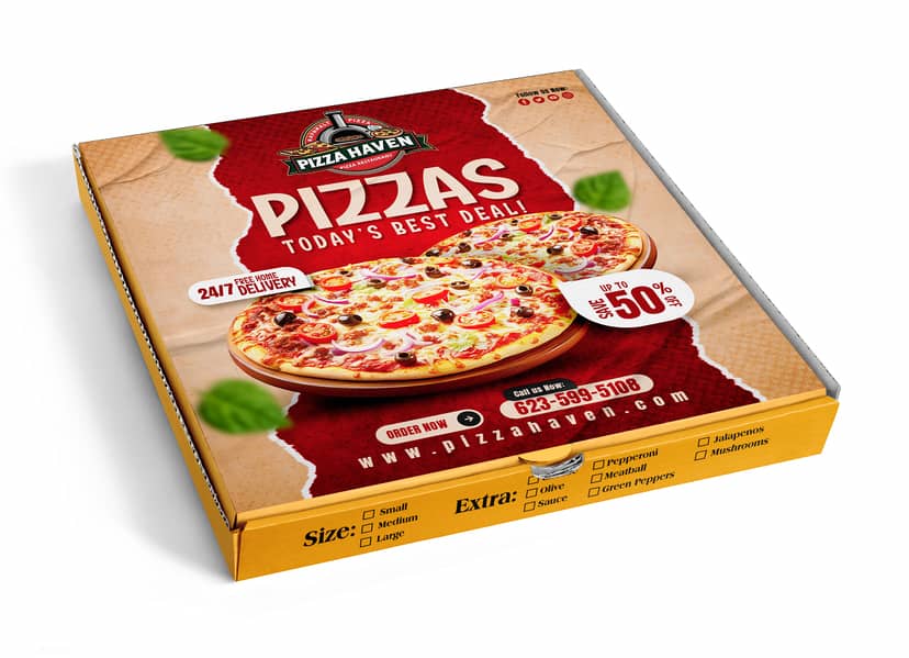 Burger box | Paper Bag | Wrap sheet | Pizza box | Fries Poch | Flyers 6