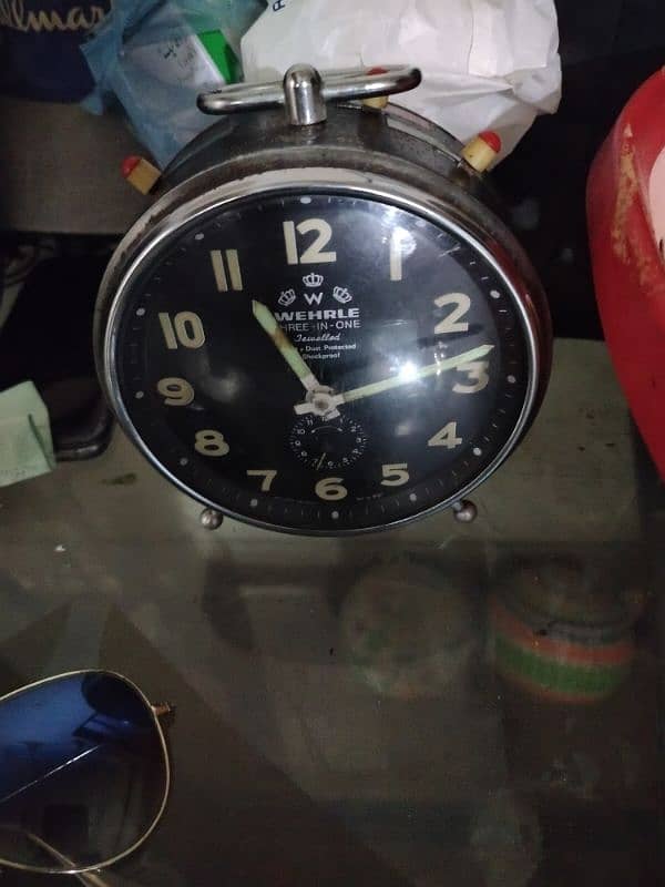 Antique Germany Wehrle Table clock Vintage 3in1 brass 2