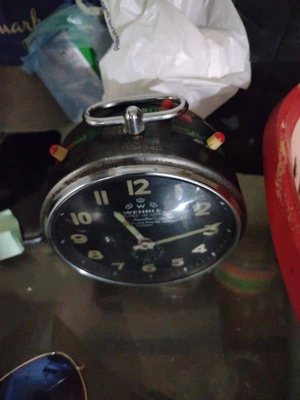 Antique Germany Wehrle Table clock Vintage 3in1 brass 3