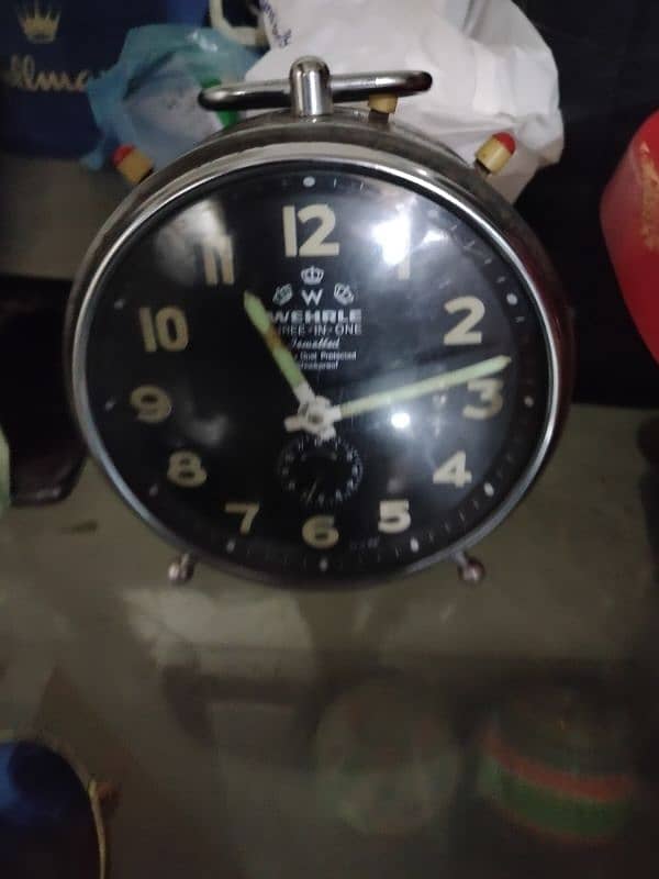 Antique Germany Wehrle Table clock Vintage 3in1 brass 4