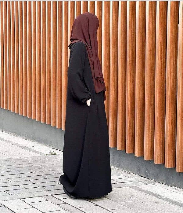 Stylish Women's  Abaya - 1 Pcs with Stoller in Black, Plain Design 1