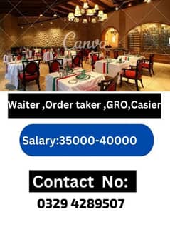 needs staff waiter oder taker GRO cashier jobs available in Lahore