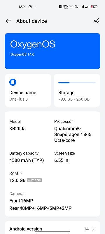 OnePlus 8T For sale || PTA Approved || 12+12 GB Ram And 256 GB Memory 10