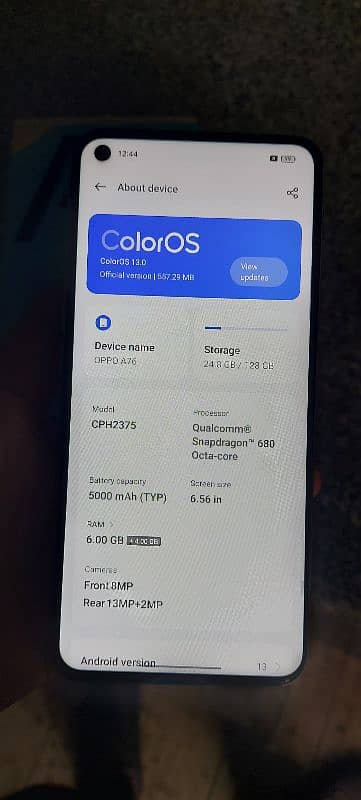 oppo A76 6gb ram 128gb mem box sath he coundtion 10/9 pta proved 1