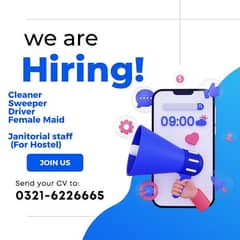 Cleaner | Sweeper | Driver | Female Maid | Hostel Staff