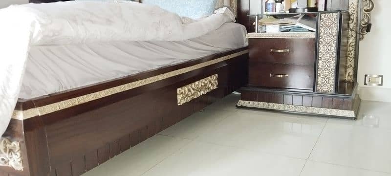 Pure wooden King size Bed set with chairs, table 1