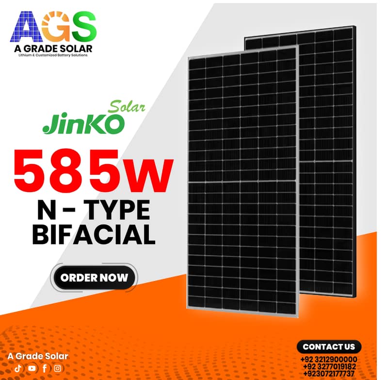 Jinko N-Type Bifacial 585W Solar Panels & inverters & lithium battery 0