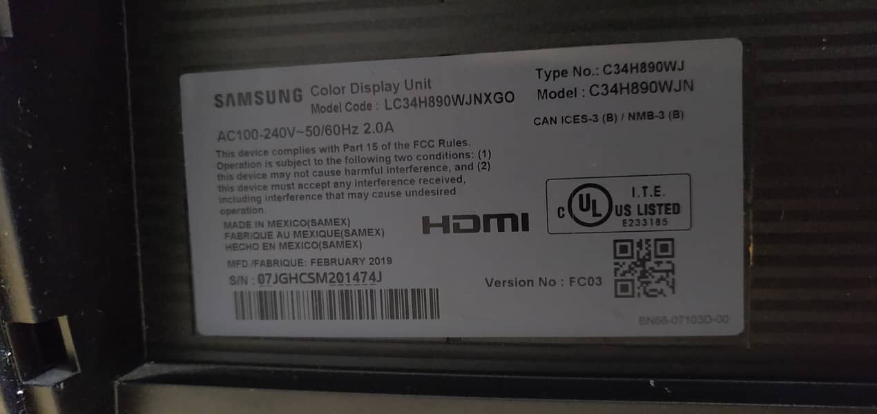 Samsung 34 inch ultra wide Gaming LED monitor 3440 x 1440p 100hz 6