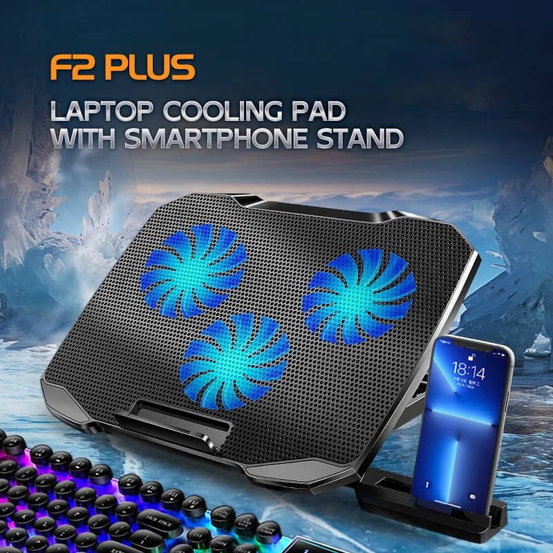 F2 Plus Laptop Cooling Pad Triple Fan with Mobile Holder 0