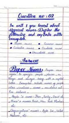 Handwriting assignment work