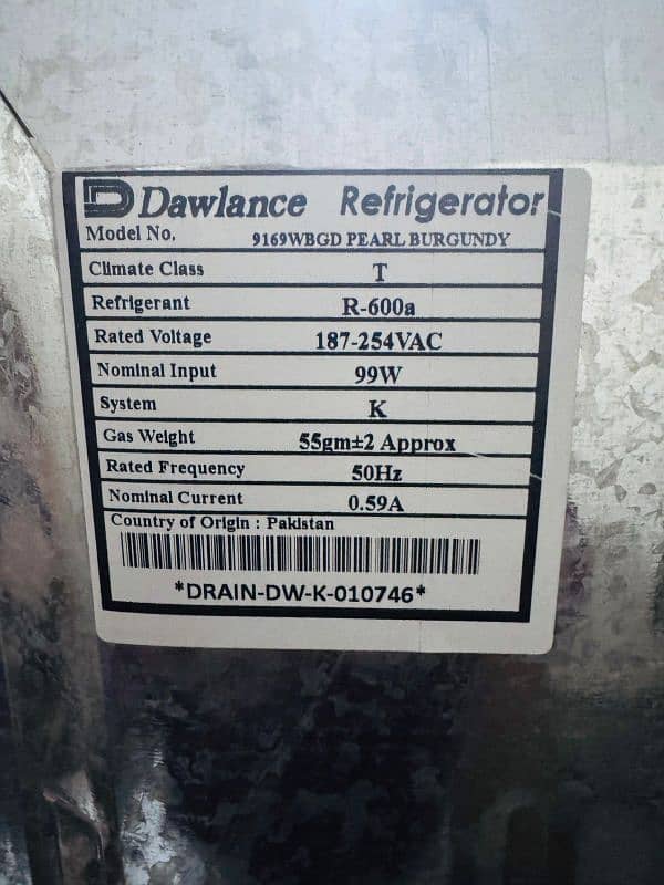 Dawlance 9169WB Avante Pearl Burgundy Refrigerator new box packed 3