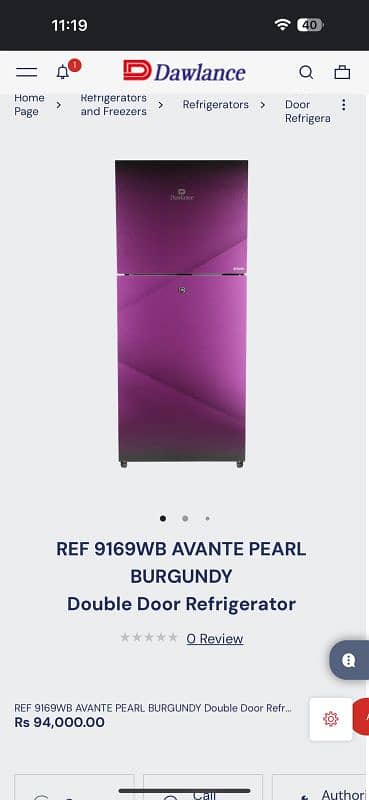 Dawlance 9169WB Avante Pearl Burgundy Refrigerator new box packed 4