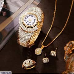 luxury diamond women,s watch and jewelry set