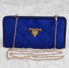 Hand and Shoulder Bag For Girls With Long Golden Chain-BLUE