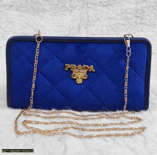 Hand and Shoulder Bag For Girls With Long Golden Chain-BLUE 2