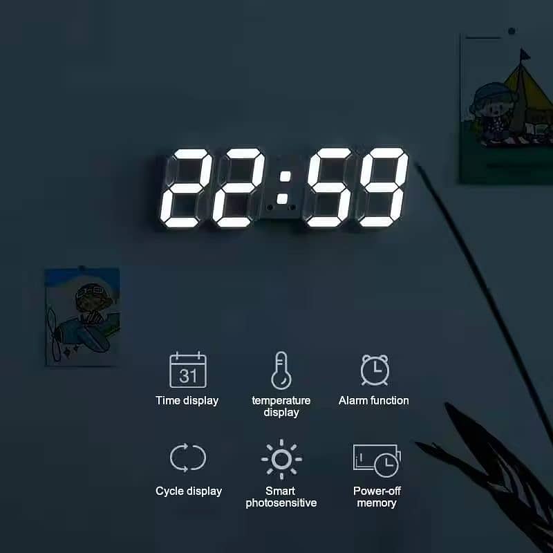 3D LED Digital Alarm Clock Three dimensional Wall Clock Hanging Watch 1