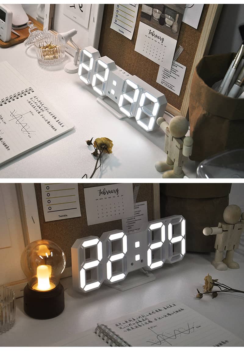 3D LED Digital Alarm Clock Three dimensional Wall Clock Hanging Watch 7