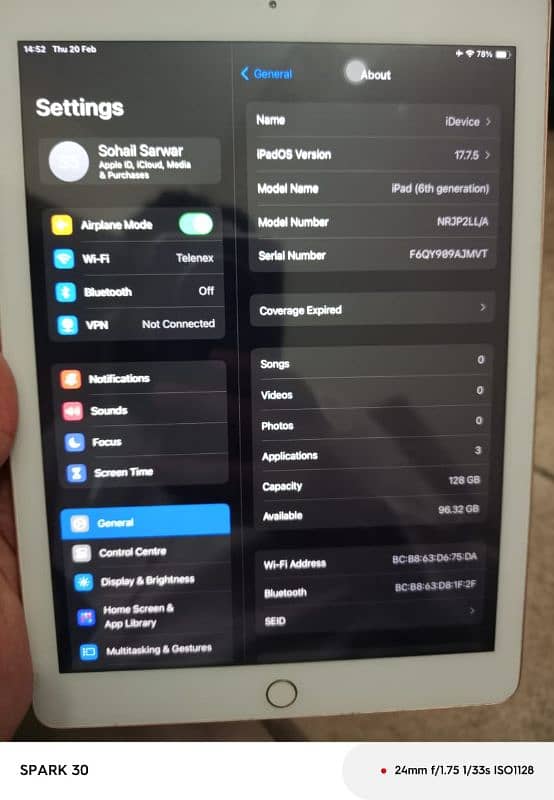 IPAD 6 Gen 128 GB 1