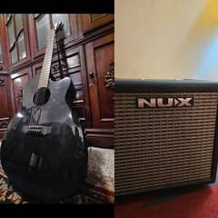 semi acoustic guitar and amp