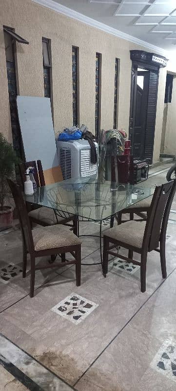 Glass Dining Table set with 4 Chairs of High-Quality Wood 0