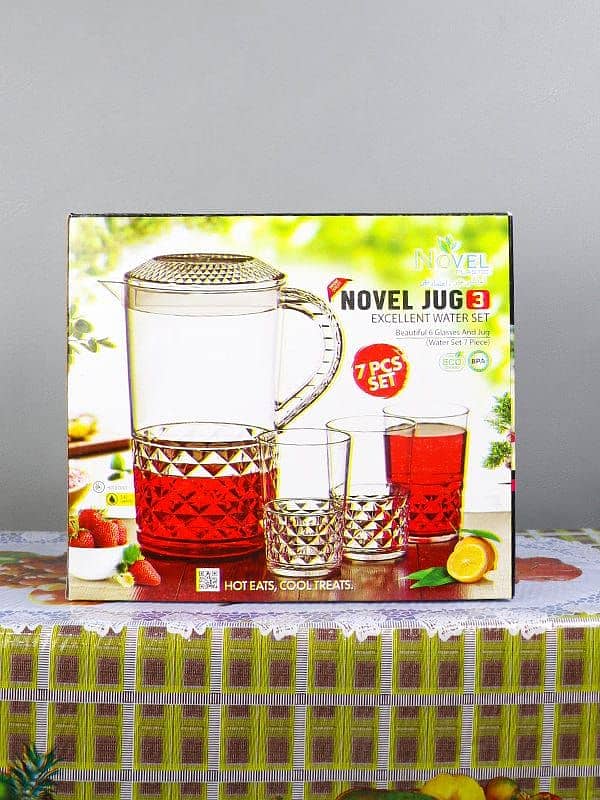 * Plastic Novel Jug with 6 Glass Set of 7 0