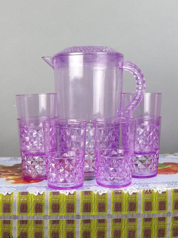 * Plastic Novel Jug with 6 Glass Set of 7 1