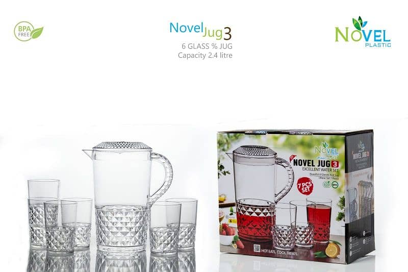 * Plastic Novel Jug with 6 Glass Set of 7 2