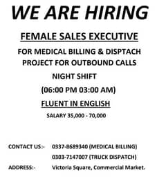 Female Sales Execuive Required