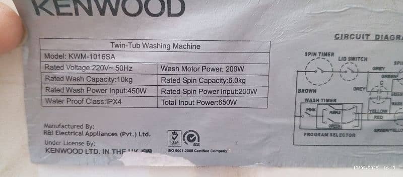 Kenwood washing machine. . . . 1