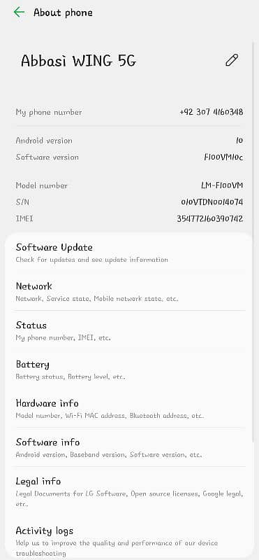 LG Wing 8/256 official PTA USA model 3