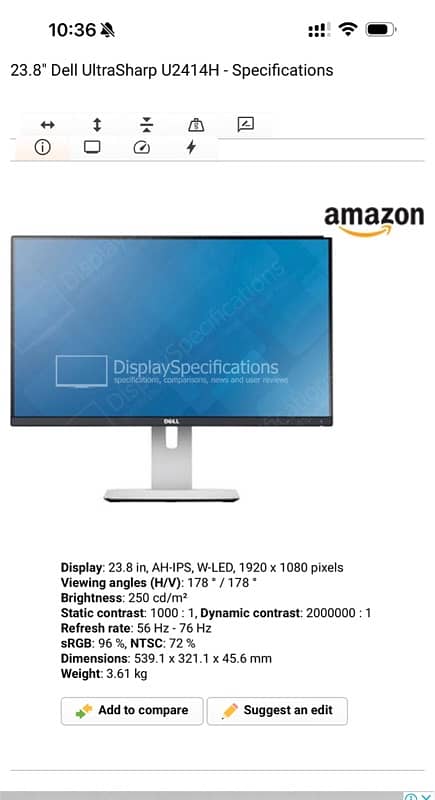 Dell 24" borderless U2414 IPS LED U2414h 3