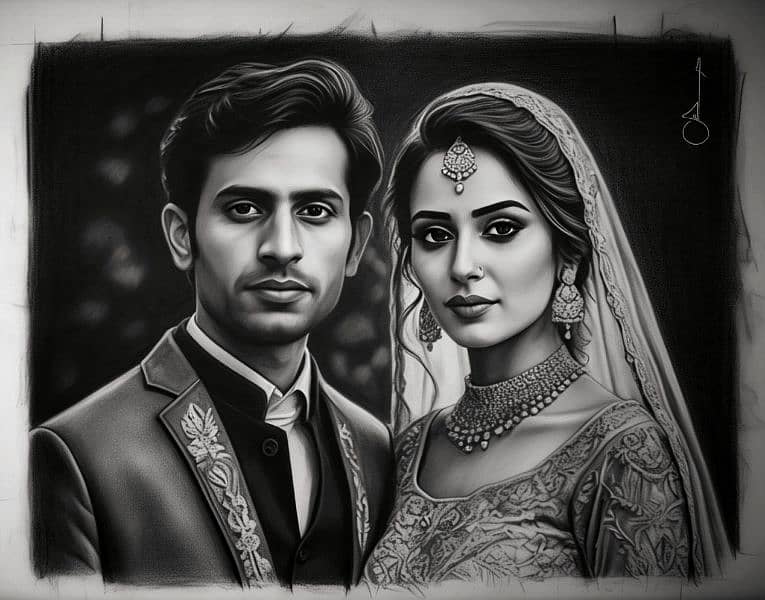 Order Realistic couple Pencil & Charcoal Sketch in Pakistan 0