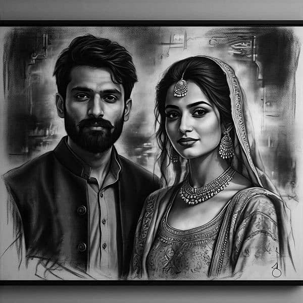 Order Realistic couple Pencil & Charcoal Sketch in Pakistan 1