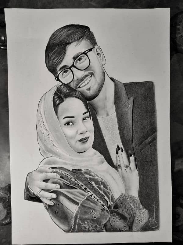 Order Realistic couple Pencil & Charcoal Sketch in Pakistan 3