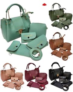 Women's Leather Plain Hand Bag Set