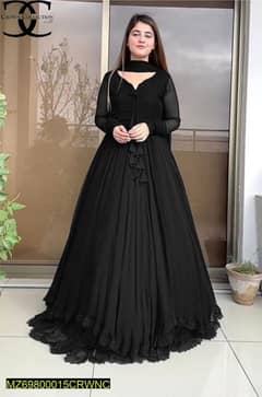 3 pcs women's stitched chiffon plan maxi black colour