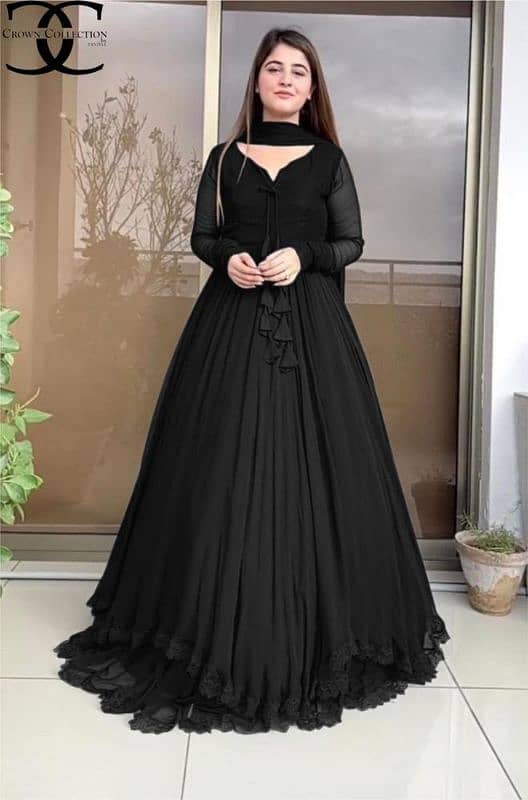 3 pcs women's stitched chiffon plan maxi black colour 2