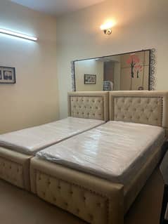 2 Single Bed with Mattress and Center Table