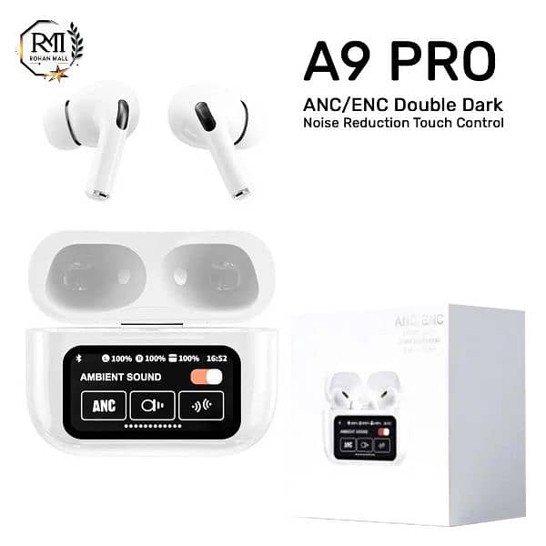 A9 Pro Airpods with Lcd Display Comfortable earbuds with ANC 0