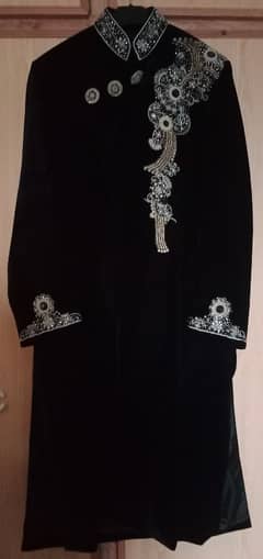 Black velvet sherwani for sale in very good condition with embroidery.