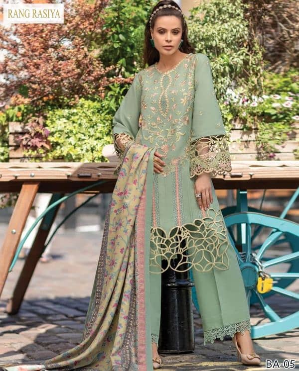 woman unstitched embroided 3 PC suit 2