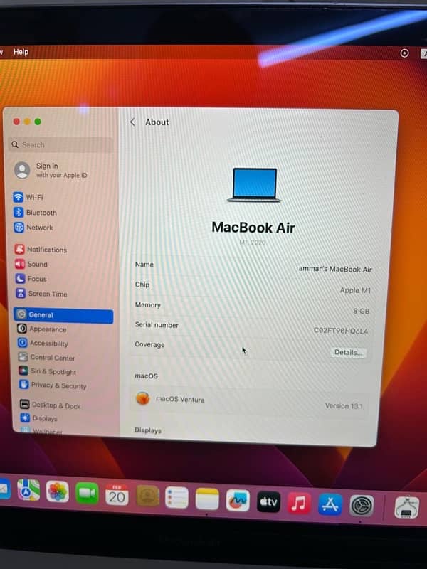 MacBook Air 13 Inch 8GB/256GB M1 2020 Space Grey 8