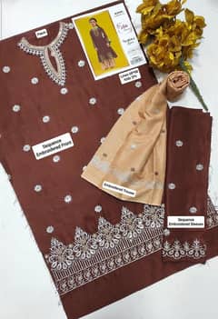 2 Pcs girls Linen Embroidered unstitched khaddar printed suit